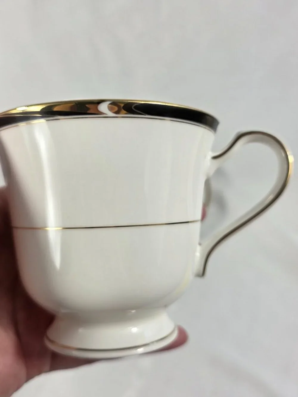 ONE Mikasa Academy Bone China Cup & Saucer Set White with Black & Gold Band